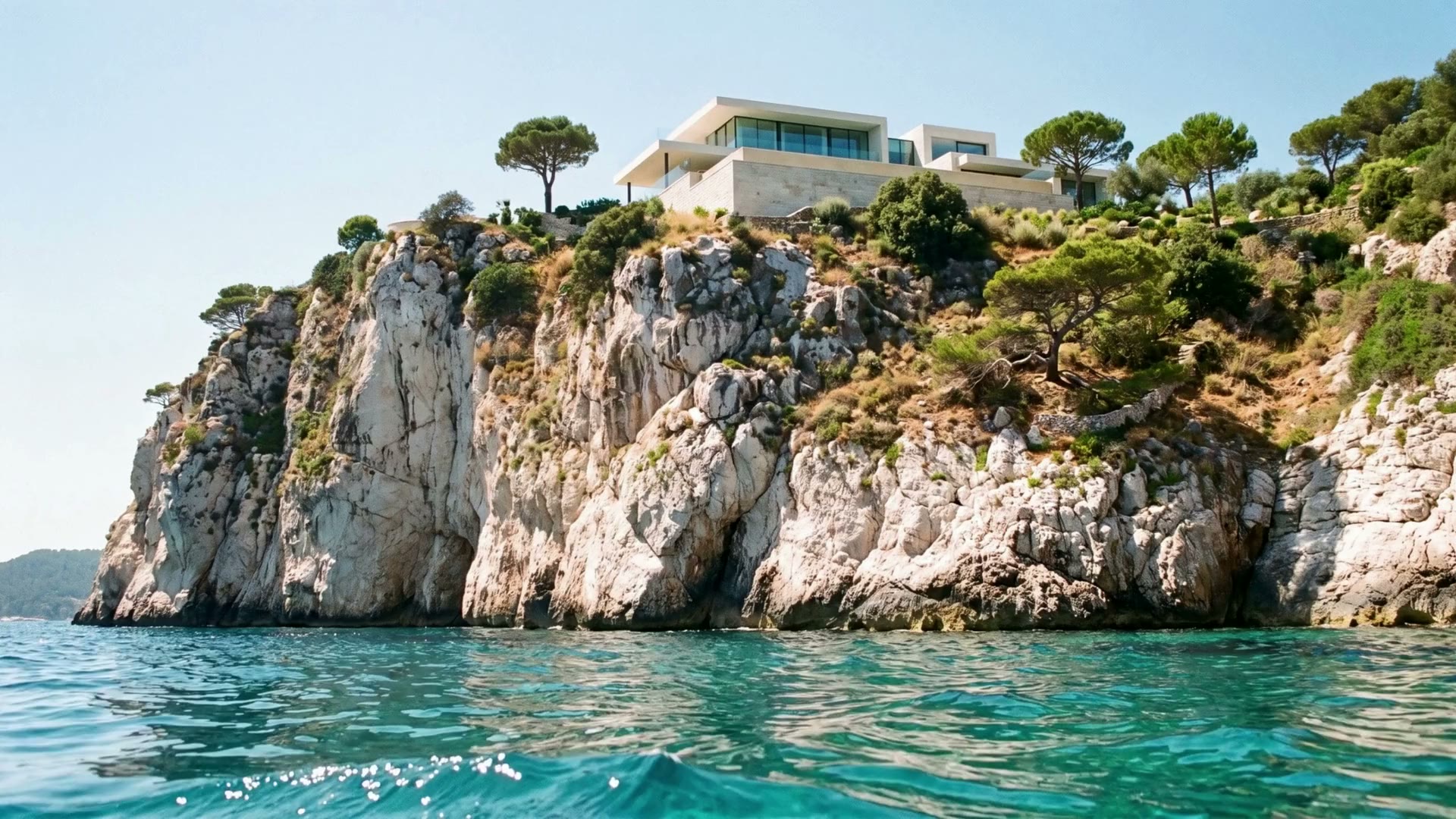 Modern villa with infinity pool above the Mediterranean, French Riviera
